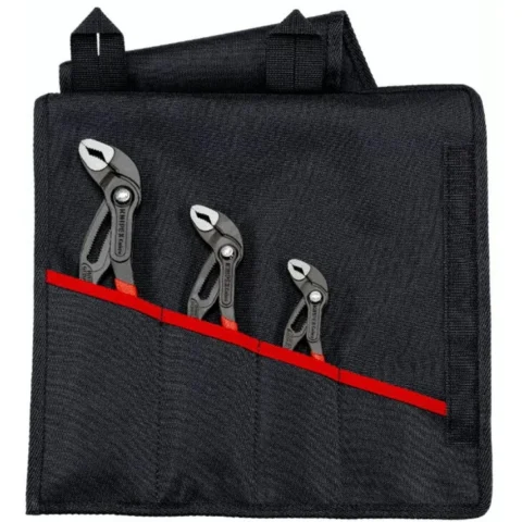 KNIPEX Cobra pliers set, 3-piece red, serrated grips, integrated pinch protection