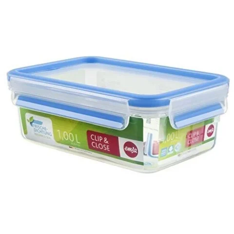 Emsa Clip & Close Frischhaltedose (transparent / blue, 1.0 liter, classical format)