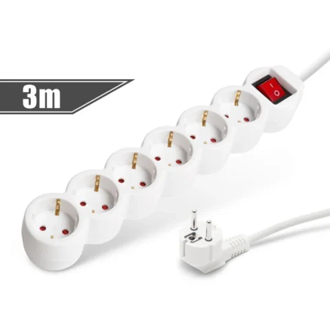 Delight Prelungitor 6 Prize Schuko 3m cu Intrerupator 16A Protectie Copii Alb