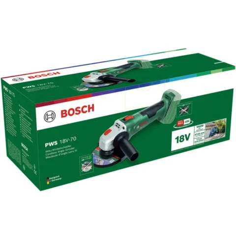Bosch Powertools cordless angle grinder PWS 18V-70 solo, Ř 125mm (green, without battery and charger, POWER FOR ALL ALLIANCE)