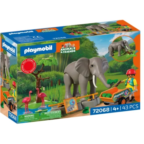 PLAYMOBIL Set de Constructie Animale si prieteni Elefant cu ingrijitor 43 piese +4 ani